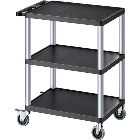 Chariot de Service, 695x460x825 mm, Desserte à roulettes Utilitaire en Plastique Robuste à 3 Niveaux, avec Roues Pivotantes 360° (2 avec Freins), Adapté pour Entrepôt, Bureau, Maison, Nettoyage (1/5)