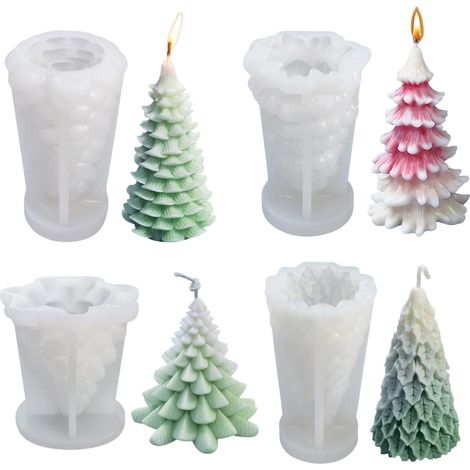 4 Pièces Moules en Silicone Sapin de Noel Moule pour Bougie 3D, Moule Bougie Noël Forme de Sapin de Noël Moisissure en Silicone Réutilisable pour Bougie Parfumées, Savon et Artisanat DIY (1/5)