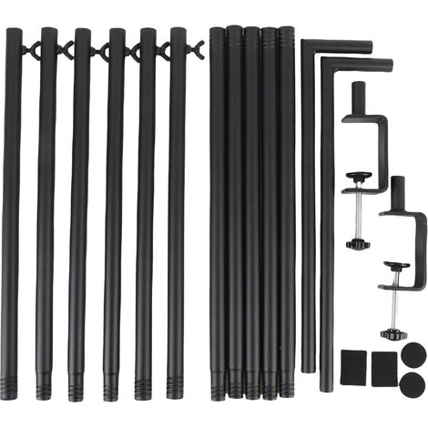 Arche décorative suspendue noire avec support de table à pinces, réglable de 117 à 254 cm de long et de 74 à 140 cm de haut. (1/5)