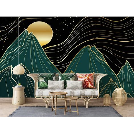 Papier Peint Montagne – Sommets Émeraude et Lune Dorée - 150 x 250 cm (1/2)