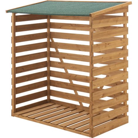 Abri-bûches couvert en sapin à toiture bitumé 123 x 116 x 64 cm (1/5)