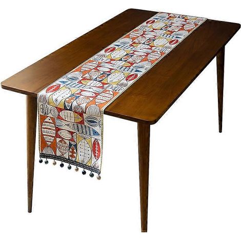 Chemin de table à pompons en chenille de polyester, dimensions : 33 x 180 cm (1/4)