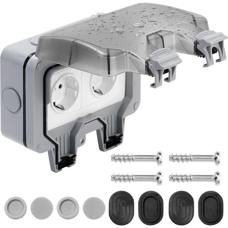 Prise Extérieure Étanche IP66 - Avec Interrupteur et Couvercle de Protection - Double Prise 2 Trou - Pour Jardin Terrasse Balcon - 1 Pièce