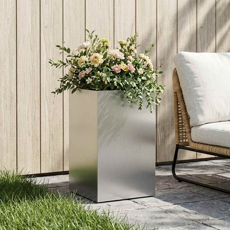 vidaXL Macetero de Jardín Plateado 30 x 30 x 40 cm Acero inoxidable (1/5)