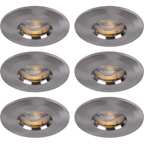 LED Einbauleuchte Aluminium Deckenstrahler Einbaulampe rund Flurleuchte Einbaustrahler Set, Zink Eisen gebürstet, IP65, 1x LED 4W warmweiß, D 8,7 cm, 6er Set