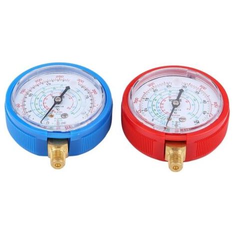 Manomètre de pression de réfrigérant en laiton bleu et rouge, pour climatiseur de voiture (1/5)