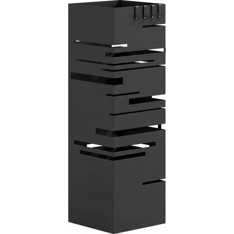 Paraguero cuadrado de metal con bandeja recogegotas extraíble y 4 ganchos, 15,5 x 15,5 x 49 cm, negro (1/5)