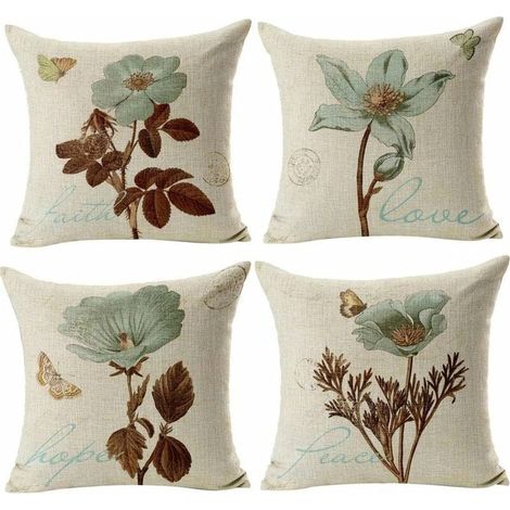 Kissenbezug-Set, 4er-Set aus Baumwolle und Leinen, quadratische Kissenbezüge für Bett, Auto, Zuhause, Sofa, 45 x 45 cm (Schmetterling & Retro-Blume) Guazhuni (1/5)