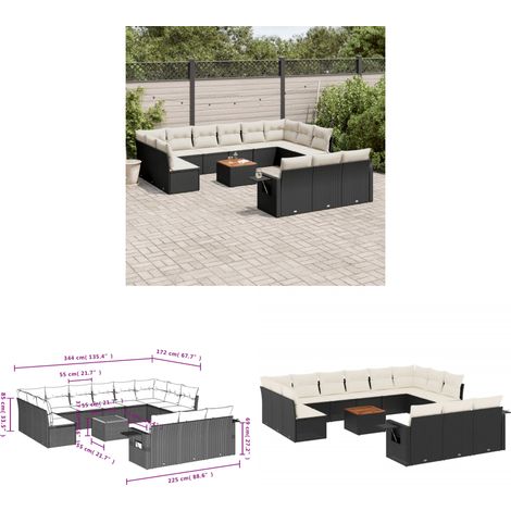 Salon de jardin avec coussins 14 pcs noir résine tressée - Ensemble Salon De Jardin - Meuble Extérieur - Résine Tressée - Rotin Synthétique - Mobilier De Jardin - Home & Living (1/3)