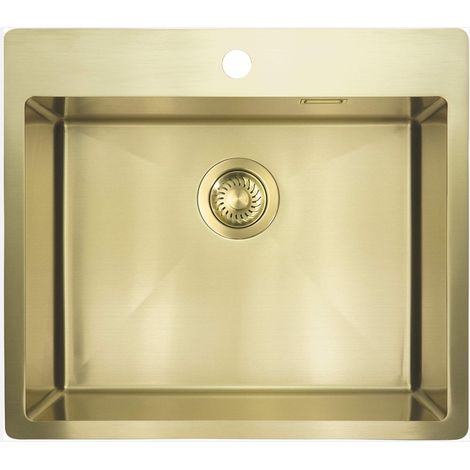 Lavello cucina in acciaio inox con 1 vasca 55x50.5 cm finitura oro spazzolato - Olvo Gold
