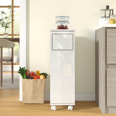 Mobile pattumiera MDF bianco lucido 24,2x35,1x80,2 cm salvaspazio cucina – MEUBLIV (1/5)