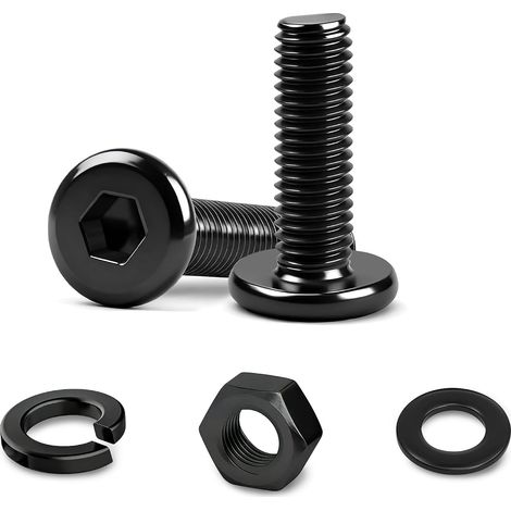 Lot de 25 vis à tête plate M5 x 25 mm en acier inoxydable à six pans creux Noir oxydé Vis de raccordement de meubles avec filetage complet et clé de serrage Éléments de connexion (1/5)