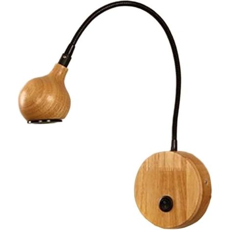 Lampe de chevet orientable à 360°, mini applique murale en bois avec tuyau métallique, éclairage mural for chambre, applique LED 3 W - 4000 K, applique murale moderne et minimaliste(Black) (1/5)