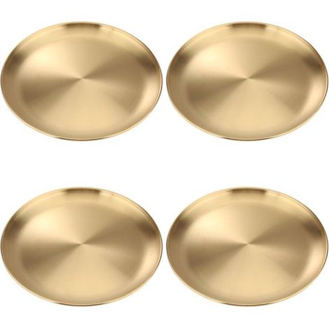 Service de table - 4 pièces - Plateau - Réutilisable - Assiettes en acier inoxydable - Couverts ronds de 20 cm - Doré (1/5)