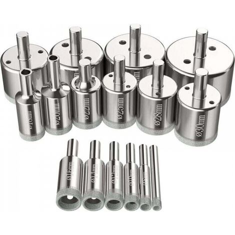 Tin tinker et Tirpan-Lot de 16 Scies diamantées Forest Cloche 6-50 mm Perçage du verre Outils Scies Kit pour acier au carbone, perçage du verre, céramique, porcelaine, carrelage, marbre (1/5)