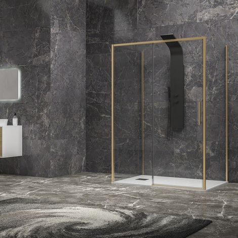 Box doccia 3 lati 70x100x70 oro satinato anta scorrevole   KLA-4000G kamalu