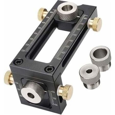 2-in-1 Woodworking Drilling Jig, Adjustable Pocket Jig, 4-Hole Drill Guide Set 6/8/10/12 mm, Dowel Set for Bed Cabinet Screws, Hole Finder (1/4)