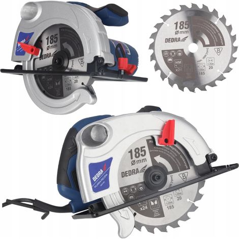 Scie circulaire portative 1500 W, lame 185 x 20 mm, profondeur de coupe max. 66 mm, coupe 0-45°, 5500 tr/min, avec raccord pour aspirateur et semelle acier. (1/5)