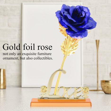 Rose artificielle en feuille d'or 24 carats, cadeau romantique pour la Saint-Valentin, décoration de table (bleue) (1/5)