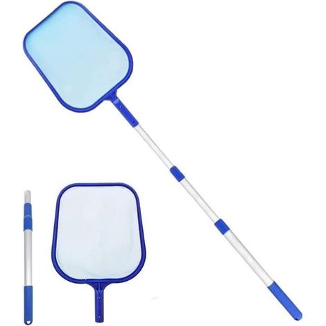 Epuisette de Surface - Télescopique en Aluminium - Filet à Mailles Fines - Nettoyage Piscine - Blanc (1/4)