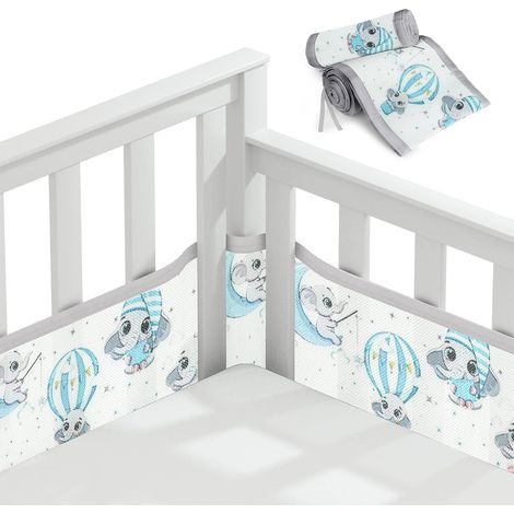 Tours de Lit Bébé,Contour de Lit pour Bébé avec 4 côtés Anti Collision, Tour de Lit Respirant Doublure en Maille 3D Anti Flux d'air,pour Nouveau nés,Garçons et s (Lune) 340/160x30cm (1/4)