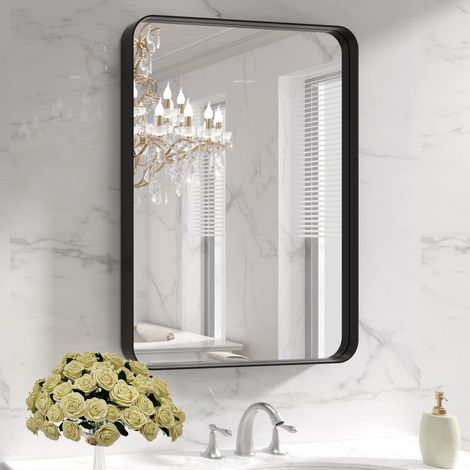 Miroir Mural rectangulaire avec Cadre en métal Noir, 55,9 x 76,2 cm, Miroir de courtoisie pour Salle de Bain de Ferme, antirouille, Verre trempé, à Suspendre horizontalement ou verticalement (1/5)