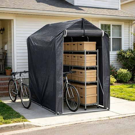 Randaco Fahrradgarage Garagenzelt 187x100x165cm, Wasserdichtes Fahrradzelt 160g PE, UV-Schutz Unterstand für 2 Fahrräder, Stahlrahmen Verzinkt, Grau