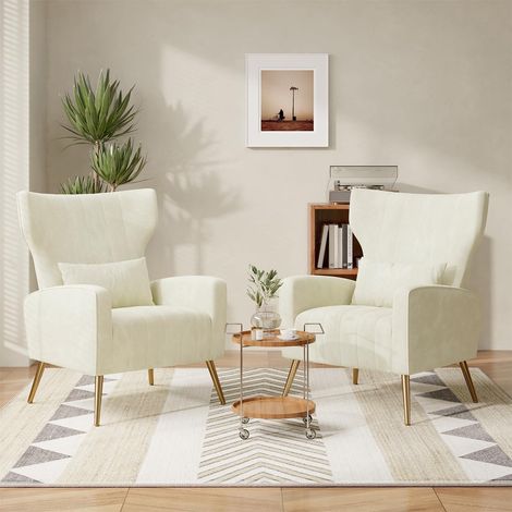 2er-Set Relaxsessel aus Samt mit Kopfkissen und Goldfüßen, Beige (1/5)
