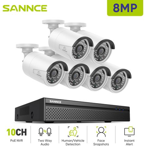 SANNCE 8MP Kit de Vidéosurveillance NVR 6×Caméras Smart IR Vision Nocturne Microphone Système de Sécurité Vidéo (1/5)