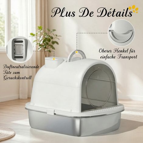Arenero cerrado de acero inoxidable con tapa, 52,4 x 41,3 x 39,9 cm, blanco (1/5)