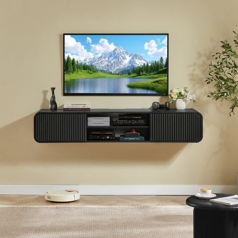 Mobile TV sospeso da parete 160 cm nero in pannello truciolare (1/5)
