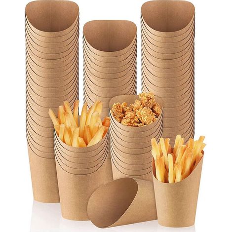 100 Kartoffelchips-Schachteln/Becher à 14 oz (ca. 400 g), geeignet für Take-away, Partys, Backzutaten, Papier-Maiskolbenboxen – braun