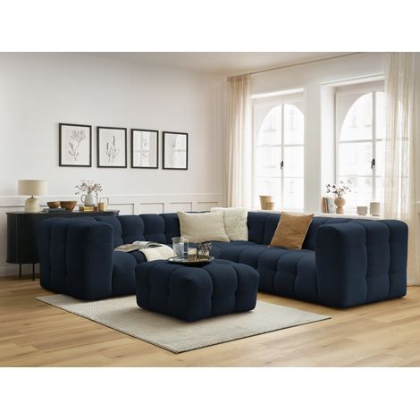 BOBOCHIC - Canapé d'angle réversible CLOUD avec pouf Réversible Bleu foncé (1/5)