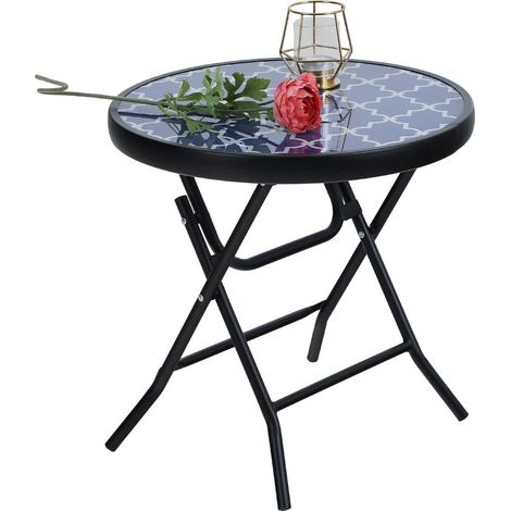 Beistelltisch klappbar rund Glas Metall Balkontisch Blau (1/5)