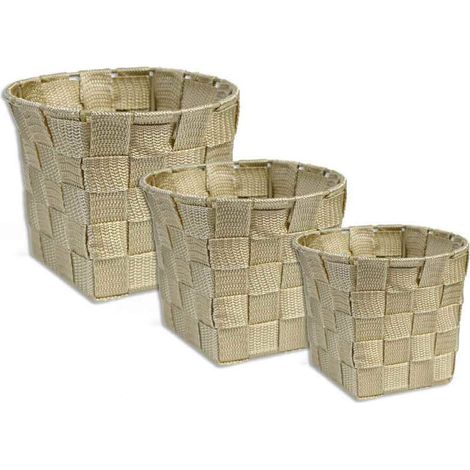 Set 3 cestini Rotondi portaoggetti in Tessuto da Bagno cestello Porta Oggetti per Cosmetici bagnoschiuma Sapone Asciugamani beige scuro