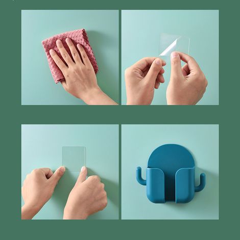 Support mural adhésif sans perçage pour recharger et ranger les téléphones portables, boîte de rangement pour télécommande et étagère verte. (1/5)