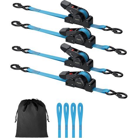 4pcs Sangle à Cliquet avec Crochets en S 3,5m×25mm Traction 320kg Force de Rupture 640kg, Crochets S Robustes, Rétraction Automatique, Transport Sécurisé (1/5)