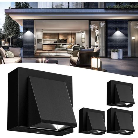 BEBUSINGOTO 4er-Set Moderne Wandleuchten für drinnen und draußen, 3 W, Kaltweiß 6000 K, LED-Wandleuchte, IP54, wasserdicht, Aluminium-Design, Veranda-Wandlampe