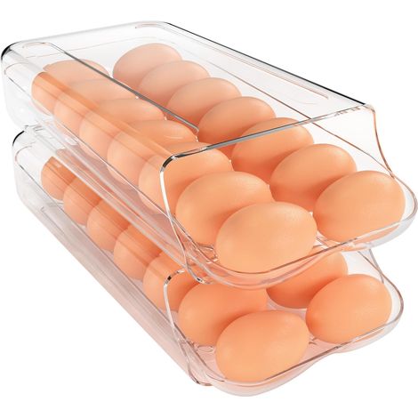 Lot de 2 Rangement Œufs, Distributeur Automatique, Plateau Amovible, Plastique Transparent, Pour Réfrigérateur