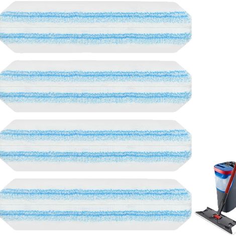 Lot de 4 lingettes de rechange pour balai à franges - Chiffons de nettoyage - Compatibles avec les modèles Vileda et O-Cedar H2pro - Réutilisables - Fibres - Bleu et blanc (1/5)