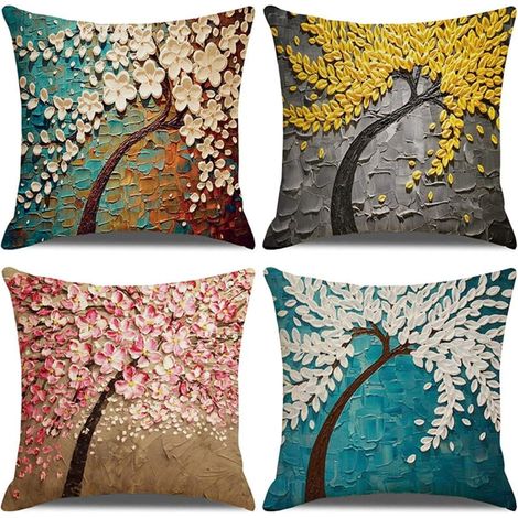 Set mit 4 Kissenbezügen aus Baumwolle und Leinen für Sofa, Heimdekoration, superweicher Kissenbezug, für Wohnzimmer, Schlafzimmer, 45 x 45 cm. (1/4)