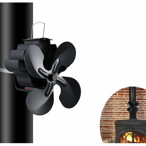 Ventilateur de Poele a Bois,4 Lames Alimenté à la Chaleur Ventilateur Cheminee,pour Poêle à Bois/Cheminée/Gaz/Granulés/Bûches (1/5)