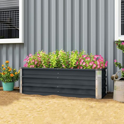 Outsunny Hochbeet aus Stahl Gartenbeet Pflanzkasten Blumenkasten Blumenkübel mit Handschuhe Kohlegrau 125 x 47 x 40 cm