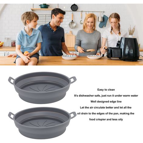 Ortviai Panier en silicone pour friteuse air chaud – 2 pièces, diamètre 19 cm, gris, antiadhésif et résistant jusqu’à 230 °C (1/4)