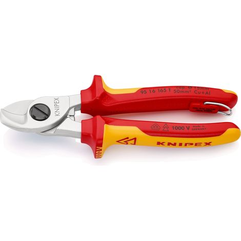KNIPEX 95 16 165 T BK Kabelschere isoliert mit Mehrkomponenten-Hüllen, VDE-geprüft mit integrierter isolierter Befestigungsöse zum Anbringen einer Absturzsicherung verchromt 165 mm (1/5)