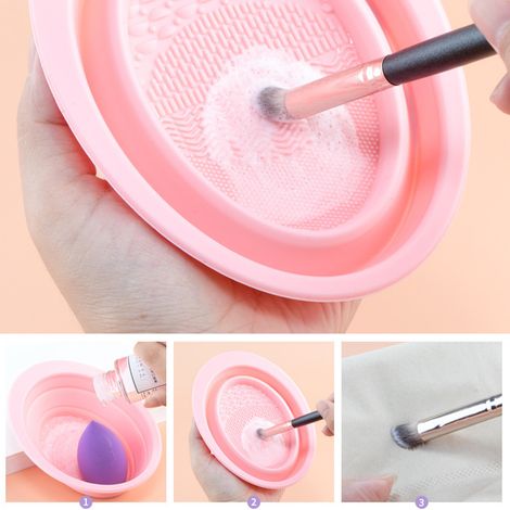 Boîte de Rangement Rose pour Pinceaux de Maquillage en Silicone Souple Pliable (1/4)