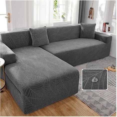Housse imperméable extensible pour canapé d'angle 2 places - Antidérapante, avec accoudoirs - Gris foncé (1/5)
