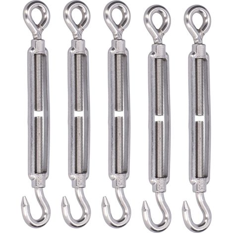 5Pcs Turnbuckle Hook and Eye Wire Rope Tension 304 Stainless Steel Shade Sail HardwareM6