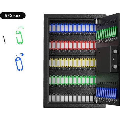 Armario para llaves, capacidad para 75 llaves, cerradura de doble acceso, color negro. (1/2)