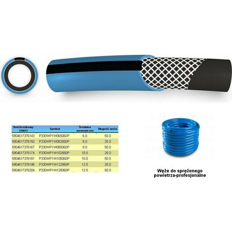 Manguera para Aire Comprimido 6mm x 50m, Uso Profesional, Color Azul, Alta Resistencia y Flexibilidad para Compresores y Herramientas Neumáticas